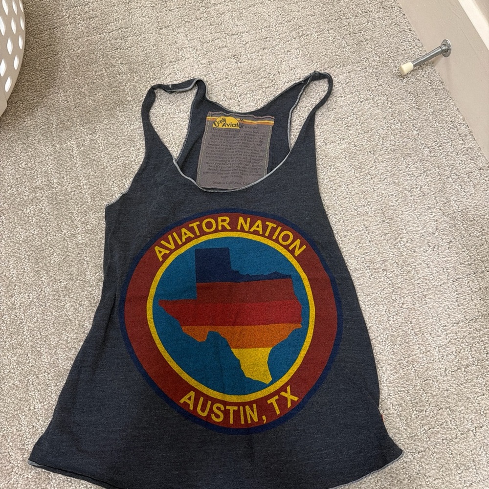 Aviator Nation Charcoal Tank with Multicolor Texas Emblem